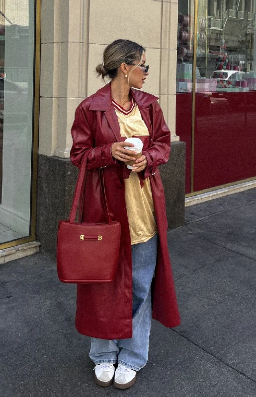 Finn Red PU Trench Coat Nylon Polyester Spandex
