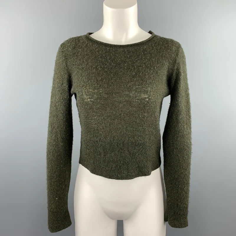 RALPH LAUREN COLLECTION Size 8 Olive Knitted Cashmere Pullover Chunky Knit Pullover