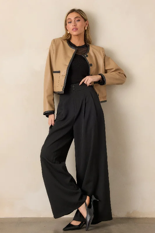 I'm Working Late Black Pinstripe Wide Leg Trousers Trousers Fall Fleece