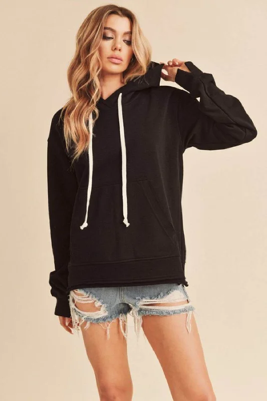 Aemi + Co Raw Hem Kangaroo Pocketed Drawstring Hoodie Hoodie with Turtle Neck Cozy Winter Aemi + Co Raw Hem Kangaroo Pocketed Drawstring Hoodie Hoodie with Turtle Neck Cozy Winter
