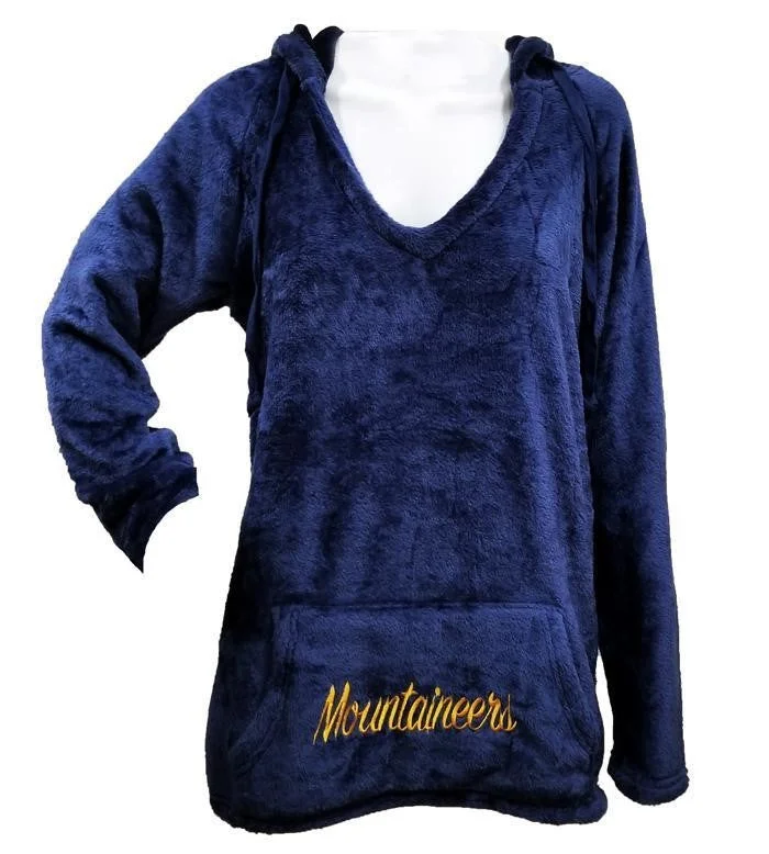 WVU Plush Hoodie Pullover Hoodie with Exposed Zipper Edgy Industrial