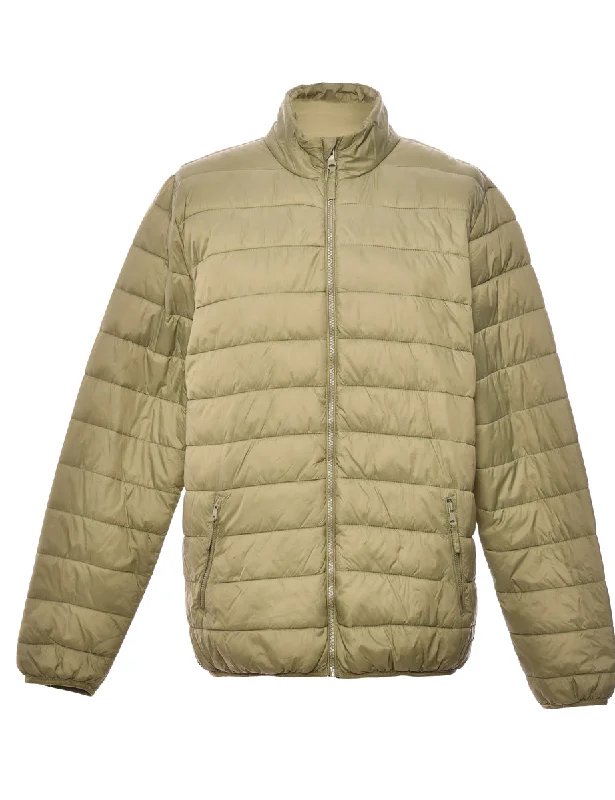 Puffer Beige Coat - L Hook-and-Loop Buckled Tied