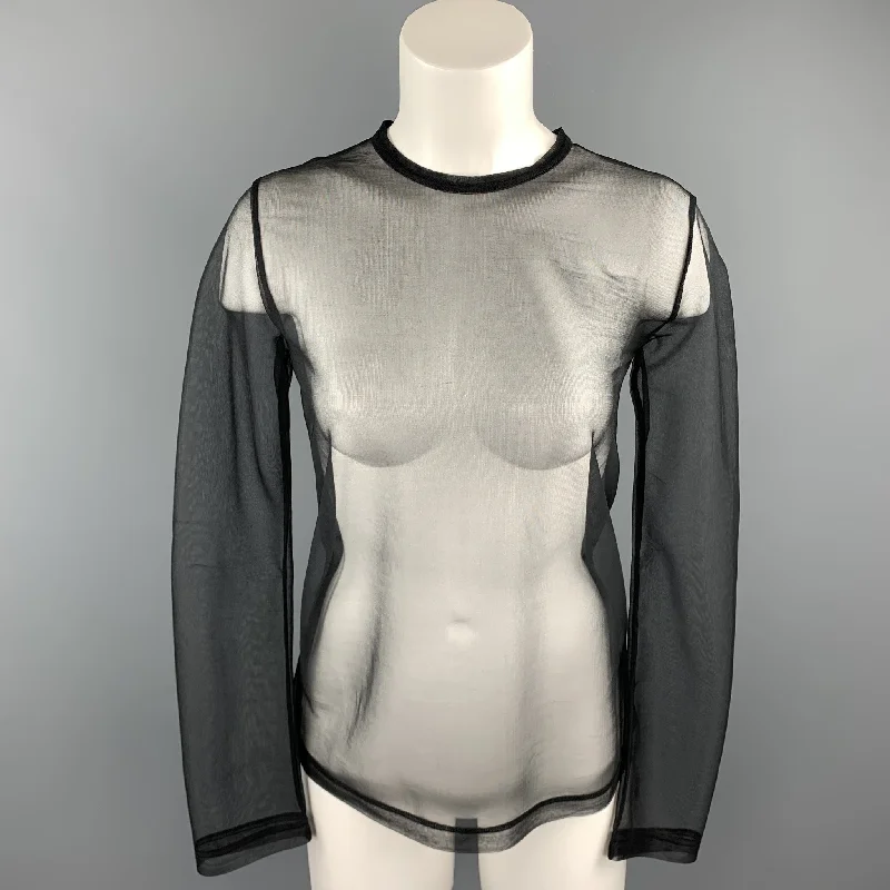 JUNYA WATANABE Size M Black Mesh Polyester Crew-Neck Pullover Cap Sleeve Casual