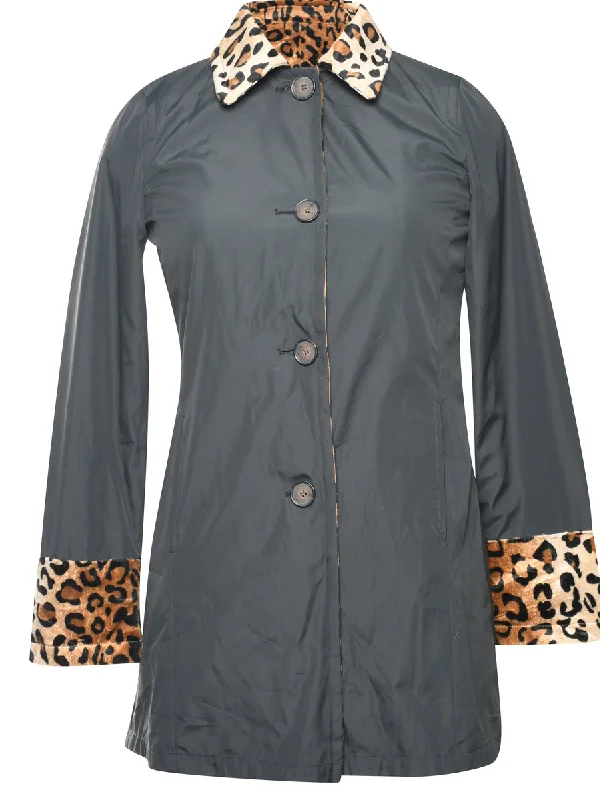 Reversible Faux Fur Leopard Print 1990s Trench Coat - M Bolero Crop Top Camisole