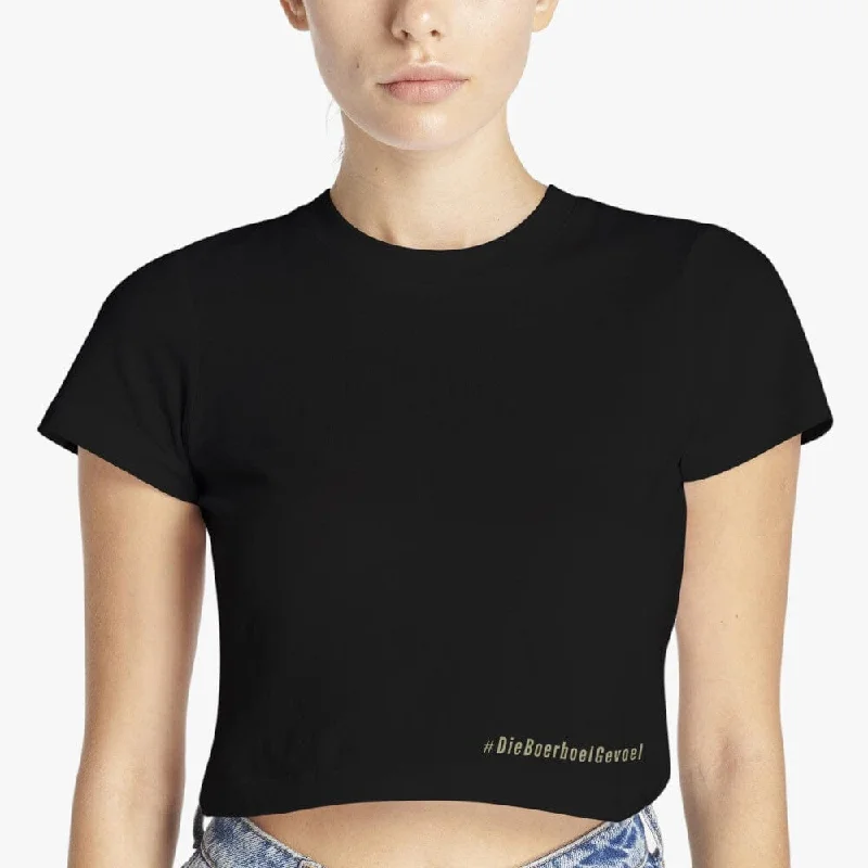 Boerboel Womens Crop Top Black Collared Crew Neck Turtle Neck