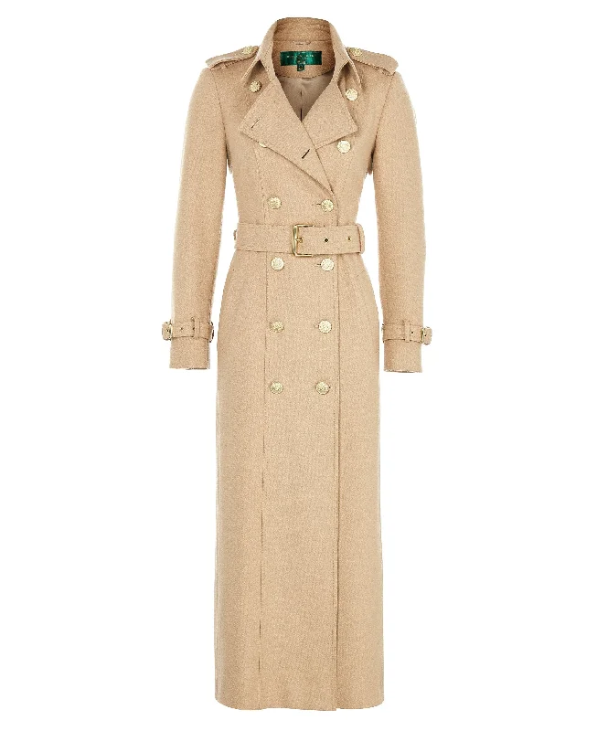 Full Length Marlborough Trench Coat - Camel Boat Shawl Notched