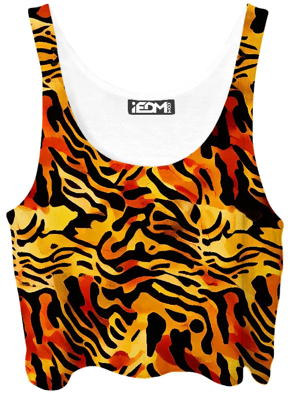 Tiger Camouflage Crop Top Zippered Front Buttoned Front Snap Front