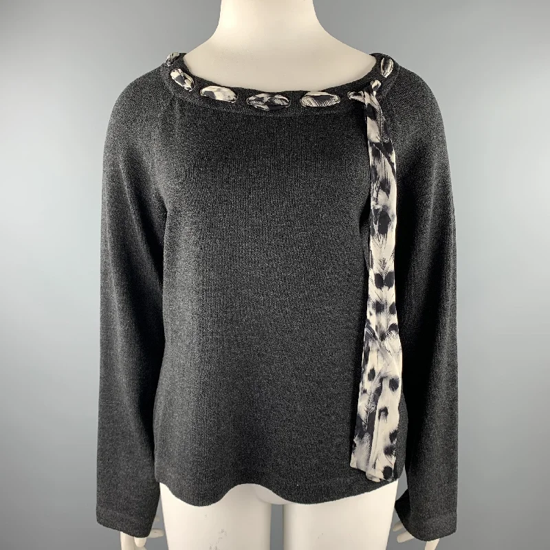 ST. JOHN Size L Grey Knitted Heather Boat Neck Pullover Oversized Cozy Pullover