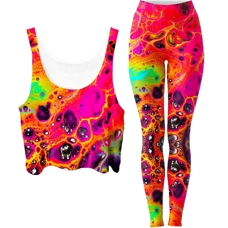 Lava Trip Crop Top and Leggings Combo Knit Fabric Woven Fabric Fleece Fabric