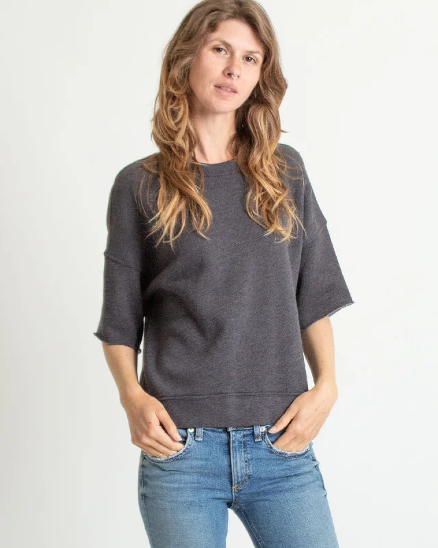 Grey Pullover Sweatshirt Tapered Sleeve Pullover