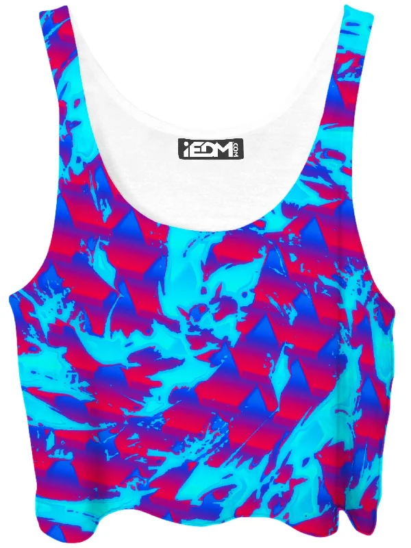 Berry Blast Hypno Splatter Crop Top Denim Fabric Leather Fabric Suede Fabric
