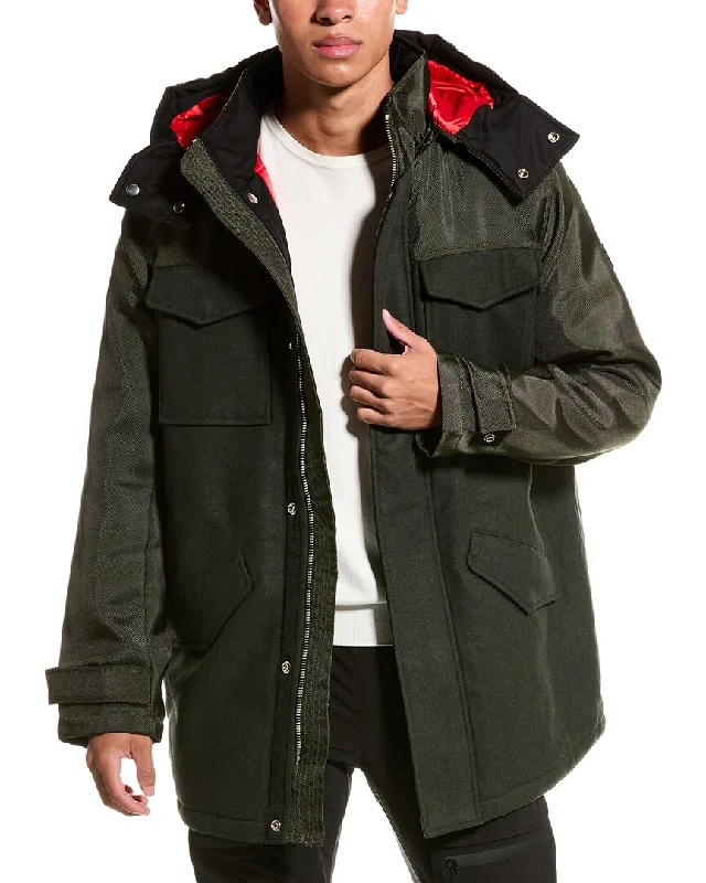 Armani Exchange Caban Wool-Blend Coat Appliqued Beaded Sequined