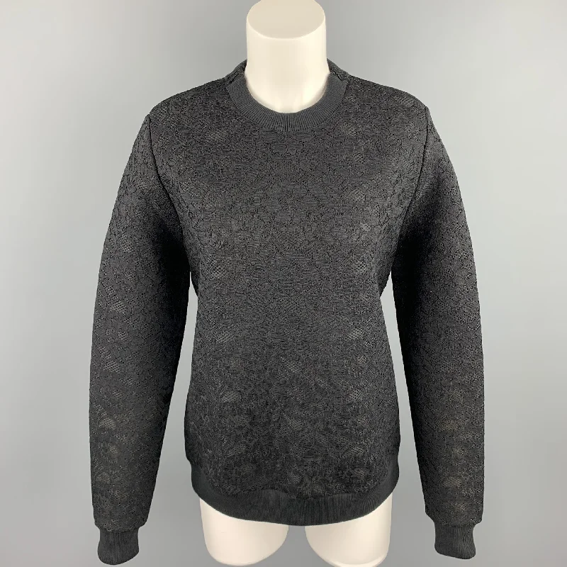 GIVENCHY Size S Black Lace Polyester Blend Crew-Neck Pullover Fitted Ribbed Sweater