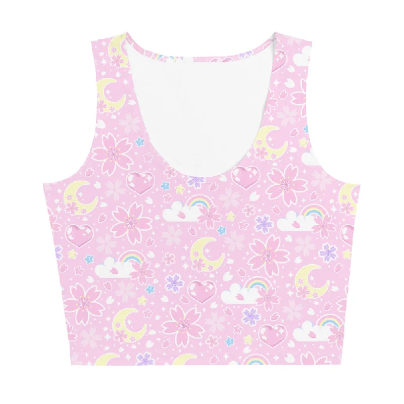 Cherry Blossom Dreams Pink Crop Top Welt Pockets Slit Pockets Flap Pockets