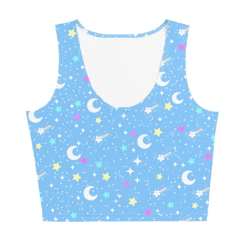 Starry Glitter Blue Crop Top Thin Crop Top Open Front Quick Dry