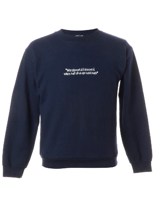 Label Embroidered Succeed Motto Sweatshirt Hoodie with Crew Neck Simple Timeless