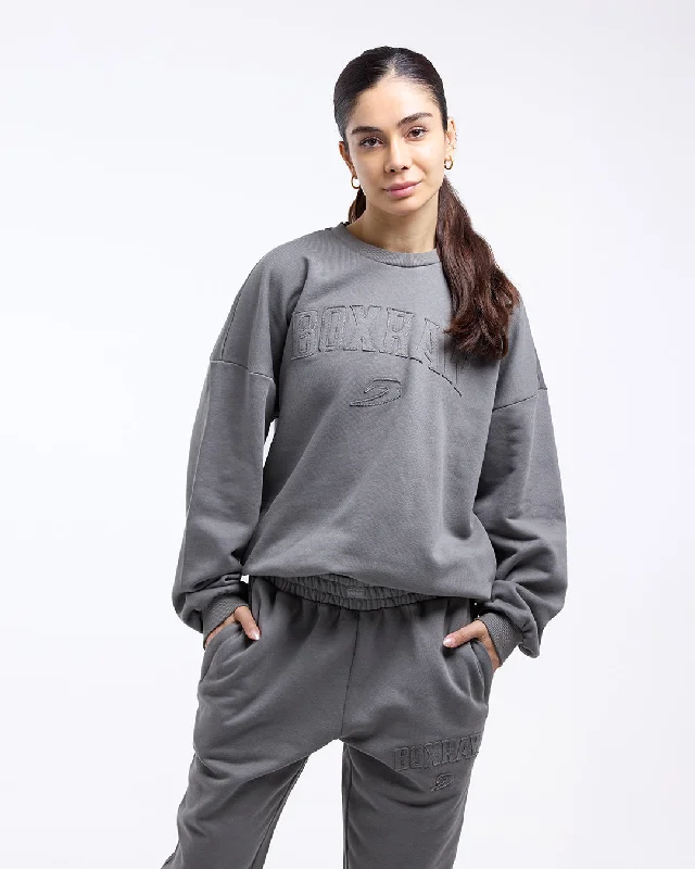 East Street Sweatshirt - Distressed Grey Hoodie with Half-Zip Sporty Casual