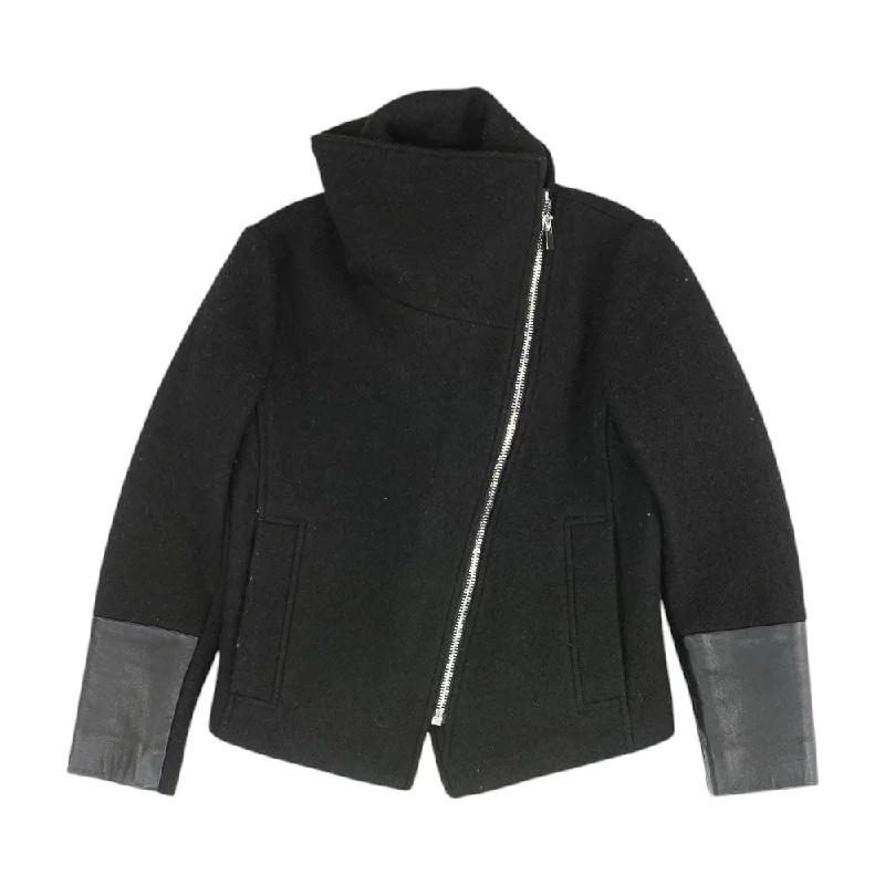 Black Solid Lightweight Coat Three-Quarter Sleeve Elbow Sleeve Wrist Sleeve