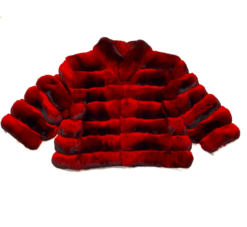 Kashani Ladies Red/Black Cut Full Chinchilla Coat Quilted Jacket Anorak Windbreaker