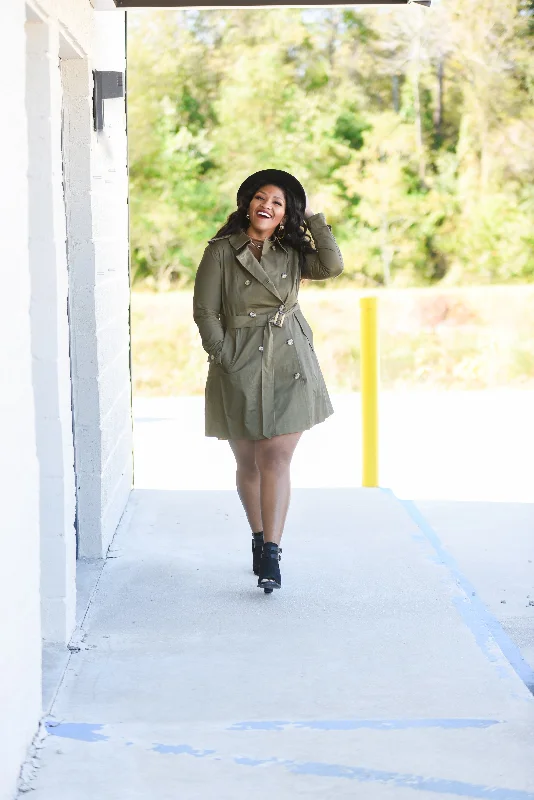 "Oh My Fall" Trench Coat (Olive) Faux Fur Real Fur Shearling