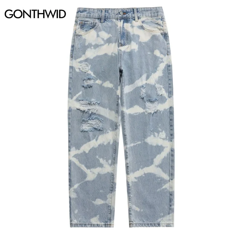 Hip Hop Denim Pants Streetwear Ripped Destroyed Hole Tie Dye Straight Jeans Harajuku Casual Loose Baggy Denim Trousers Wide Leg Loose Fit Mid Waist Hip Hop Denim Pants Streetwear Ripped Destroyed Hole Tie Dye Straight Jeans Harajuku Casual Loose Baggy Denim Trousers Wide Leg Loose Fit Mid Waist