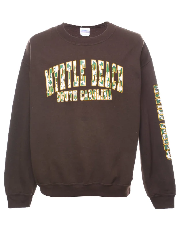 Myrtle Beach Printed Brown Sweatshirt - L Hoodie with Raglan Sleeves Sporty Comfortable Myrtle Beach Printed Brown Sweatshirt - L Hoodie with Raglan Sleeves Sporty Comfortable