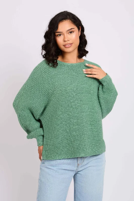Women Pullover  Oversize Cropped Pistache Boxy Neck Sweater