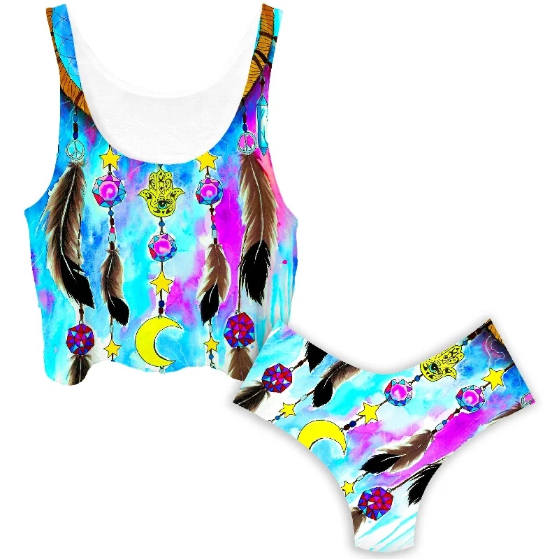 Yin Yang 2 Crop Top and Booty Shorts Combo Notch Collar Peter Pan Collar Cowl Neck