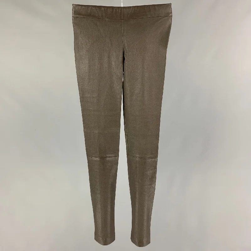 THE ROW Size XS Green Olive Lamb Skin Elastic Waistband Leggings Comfortable Power Mesh Leggings