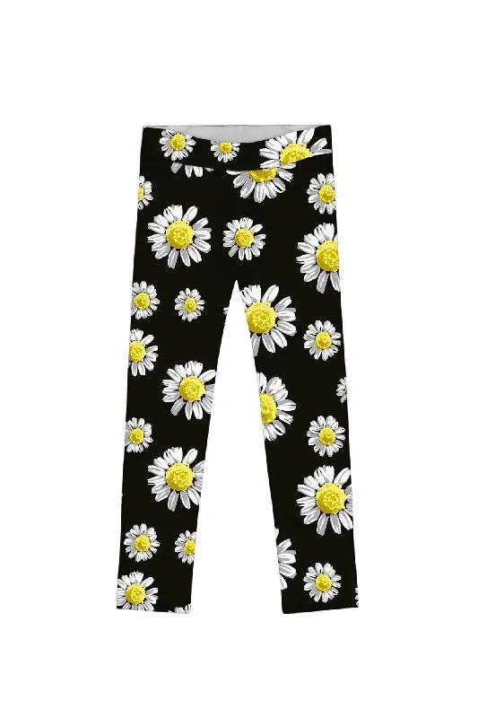 Oopsy Daisy Lucy Cute Black Floral Printed Leggings - Girls Cozy Fashion Leggings