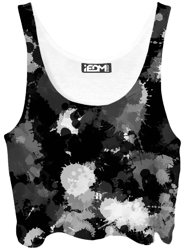 Black White and Grey Paint Splatter Crop Top Cotton Fabric Linen Fabric Terry Fabric