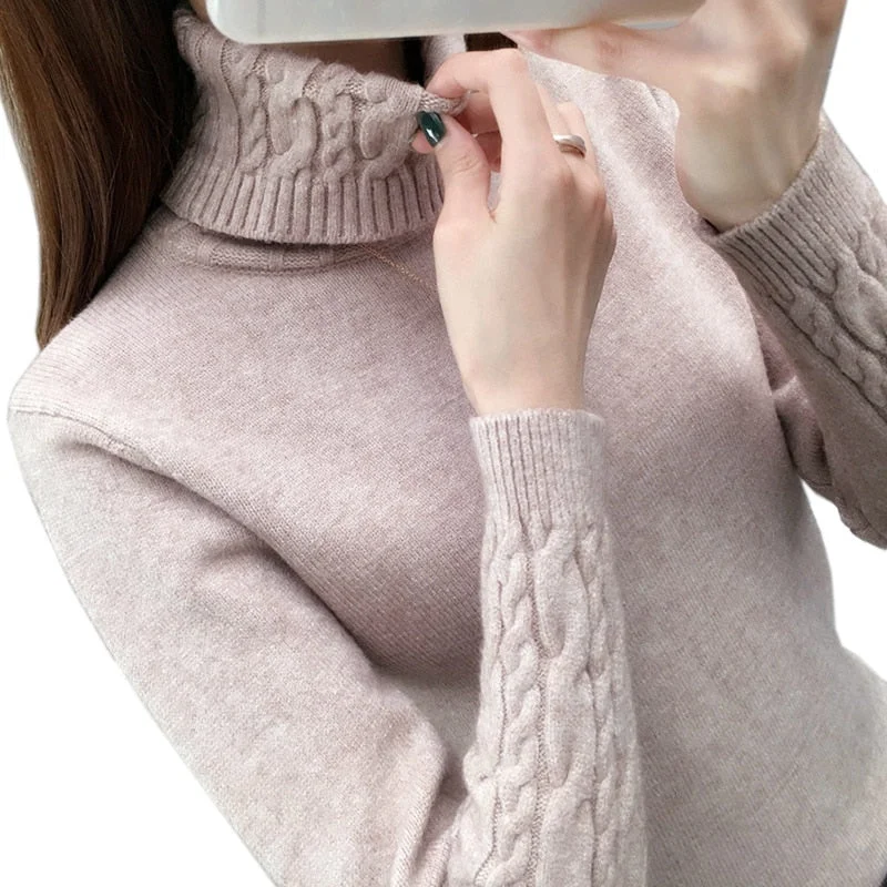 Casual Pullovers Sweater Turtleneck Bishop Sleeve Elegant