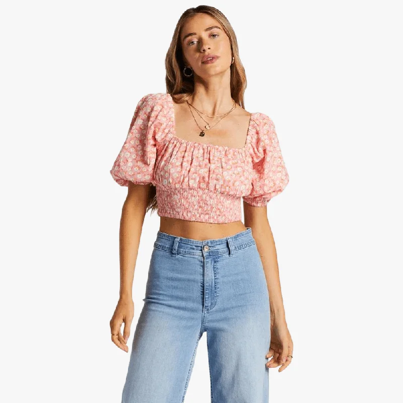 Billabong Womens On For You Crop Top Pink Crop Top Seamless Stretchy
