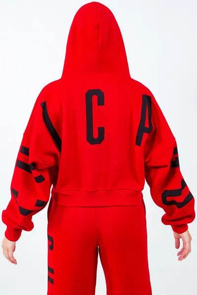American Bazi Letter Graphic Long Sleeve Drawstring Cropped Hoodie Hoodie with Puffed Sleeves Voluminous Trendy American Bazi Letter Graphic Long Sleeve Drawstring Cropped Hoodie Hoodie with Puffed Sleeves Voluminous Trendy