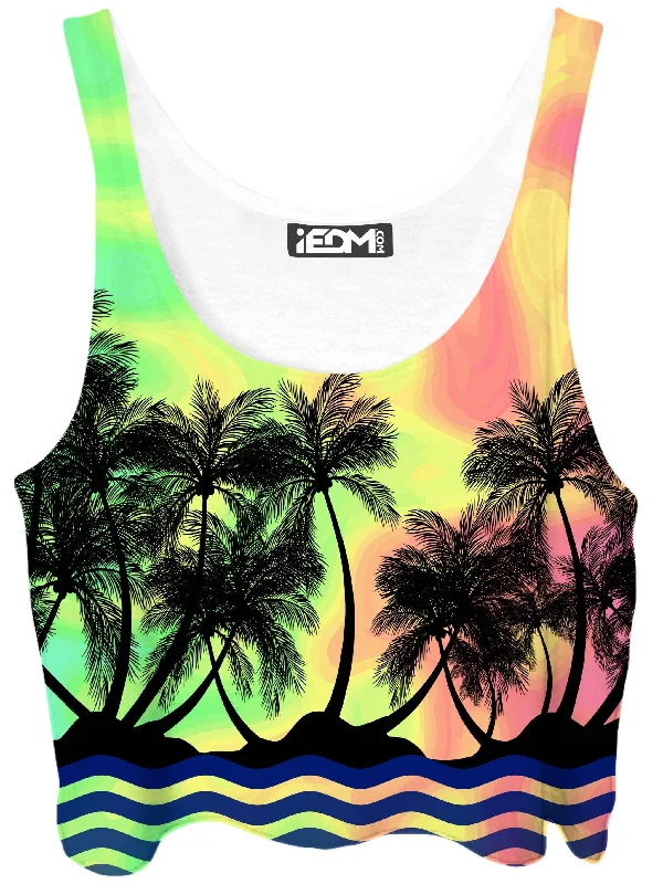 Tropical Sunset Crop Top Cashmere Blend Cotton Blend Poly Blend
