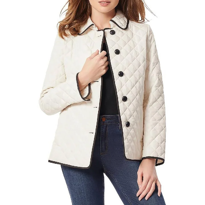 Jones New York Womens Quilted  Quilted Coat Solid Print Jacquard
