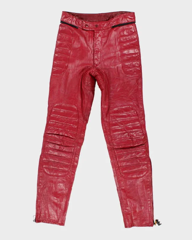 Vintage Woman's Pink Leather Biker Trousers - W30 Trousers High Rise Slim Fit