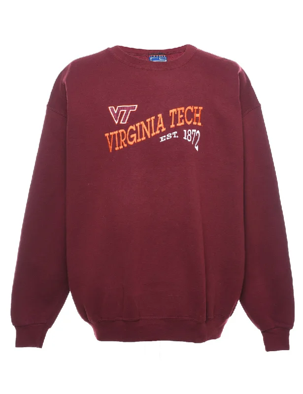 Maroon & Orange Virginia Tech Printed Embroidered Sweatshirt - XL Hoodie with Tied Waist Feminine Flattering