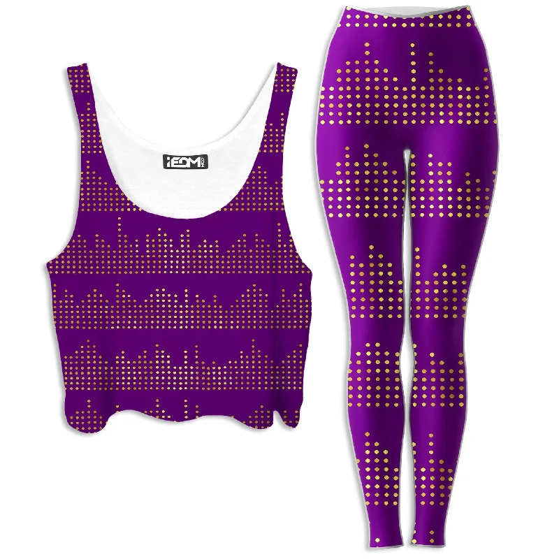 Gold Equalizer Beats Crop Top and Leggings Combo Lace Blend Ribbed Blend Corduroy Blend