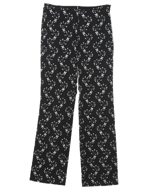 Floral Print Embroidered Trousers - W26 L30 Trousers Travel Practical