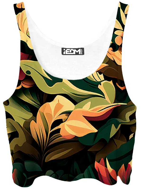 Floral Camo Crop Top Real Fur Shearling Chenille