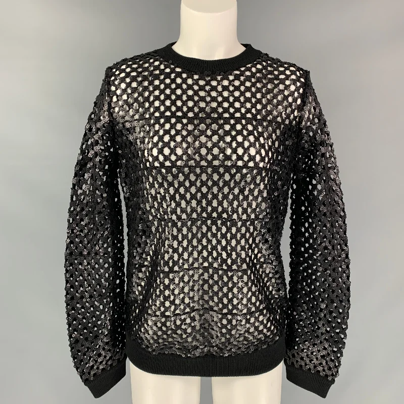 TORY BURCH Size S Black Sequined Mesh Pullover Fleece Warm Pullover