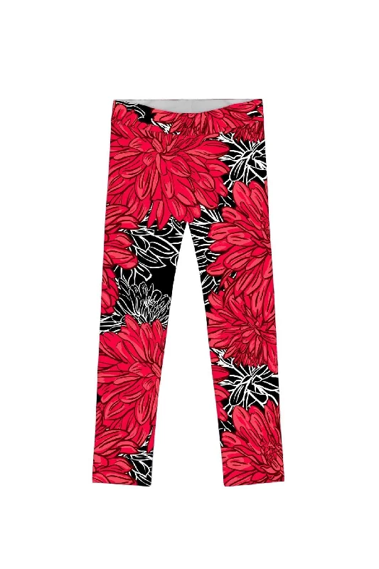 Hit The Mark Lucy Cute Red Black Floral Print Leggings - Girls Trendy Faux Suede Leggings