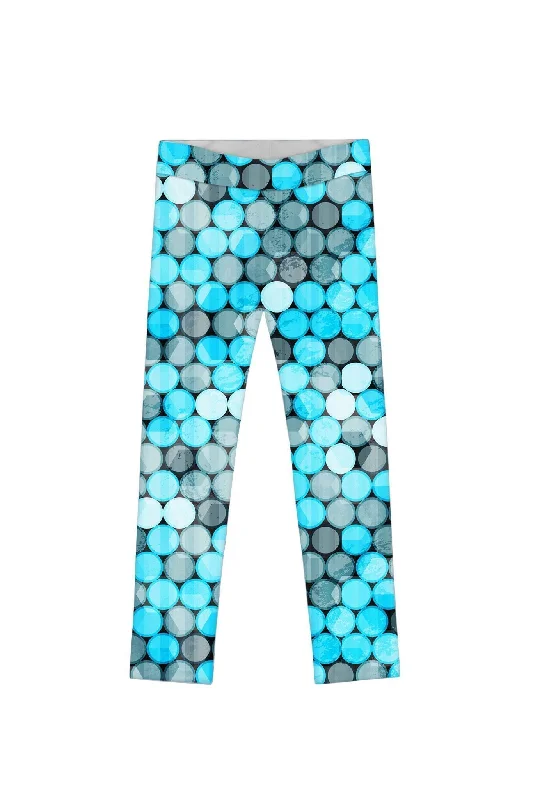 Magic Bubbles Lucy Cute Blue & Grey Printed Legging - Girls Fashionable Fitted Workout Leggings