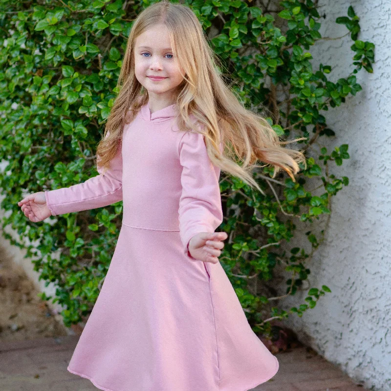 Piper Hoodie Dress in Pink Hoodie with Applique Textured Unique
