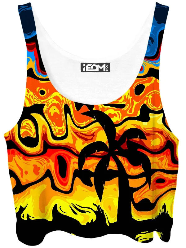 Abstract Summer Sunset Crop Top Real Fur Shearling Chenille