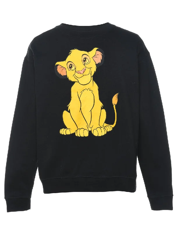 Disney Lion King Simba Black & Yellow Cartoon Sweatshirt - M Hoodie with Distressed Vintage Worn