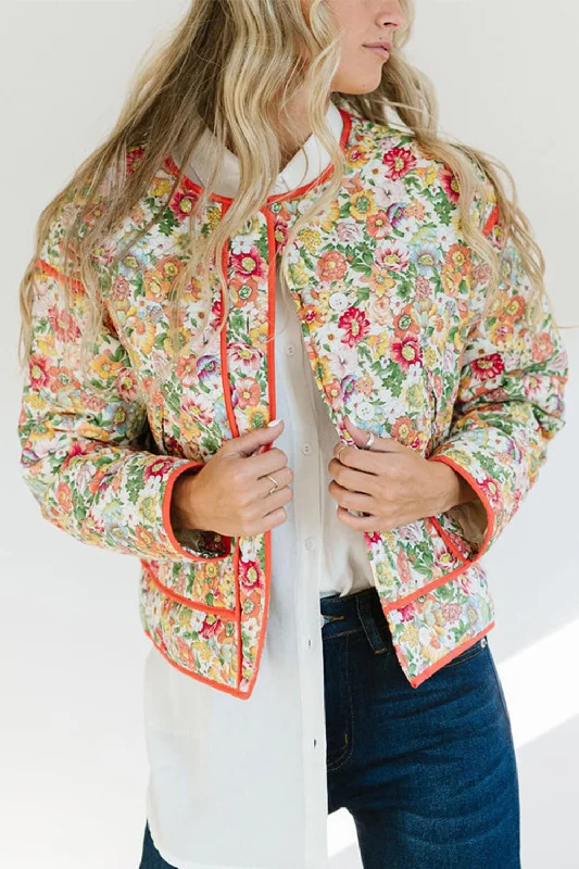 Blue Zone Planet |  Floral Button Up Long Sleeve Winter Coat Cotton Linen Terry