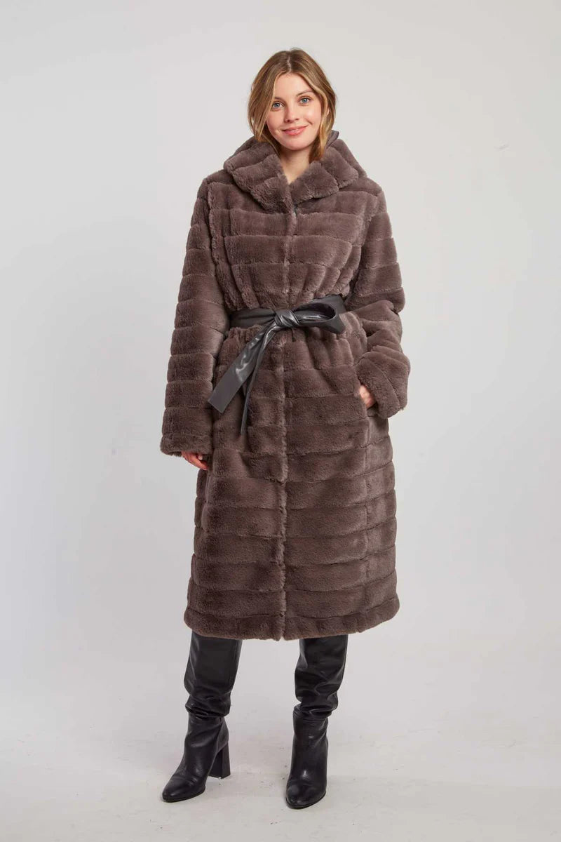RENE DERHY Grey Fluffy Coat Mesh Canvas Denim
