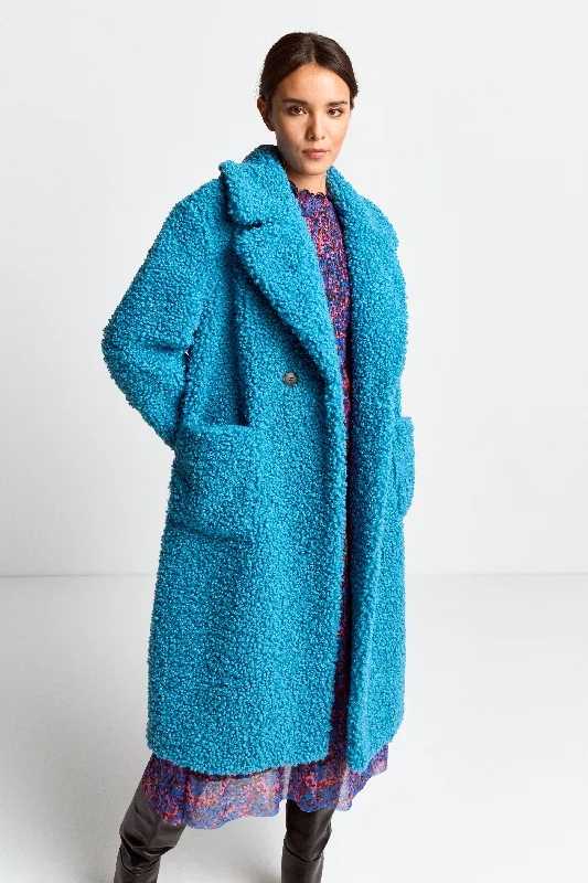 R&R Sapphire Blue Teddy Coat Hook-and-Loop Buckled Tied